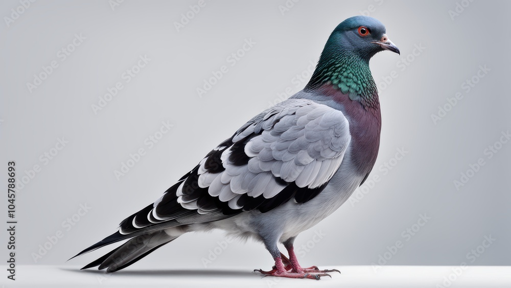 A detailed side view of a pigeon showcasing its vibrant colors and features. A detailed side view of a pigeon showcasing its vibrant colors and features.
