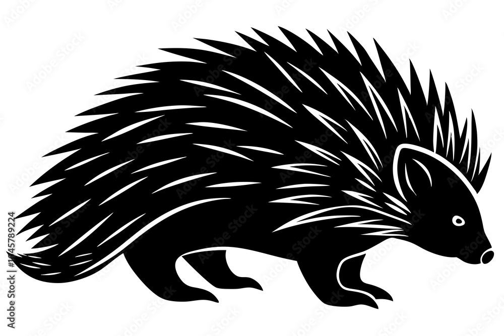 North American Porcupine silhouette vector style with withe background North American Porcupine silhouette vector style with withe background