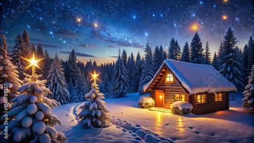 Magical Night Photography for Christmas Cards with Twinkling Lights and Winter Wonderland Scene