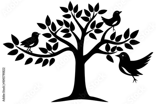 Birds on Tree in the Garden Silhouettes Vector Illustration photo