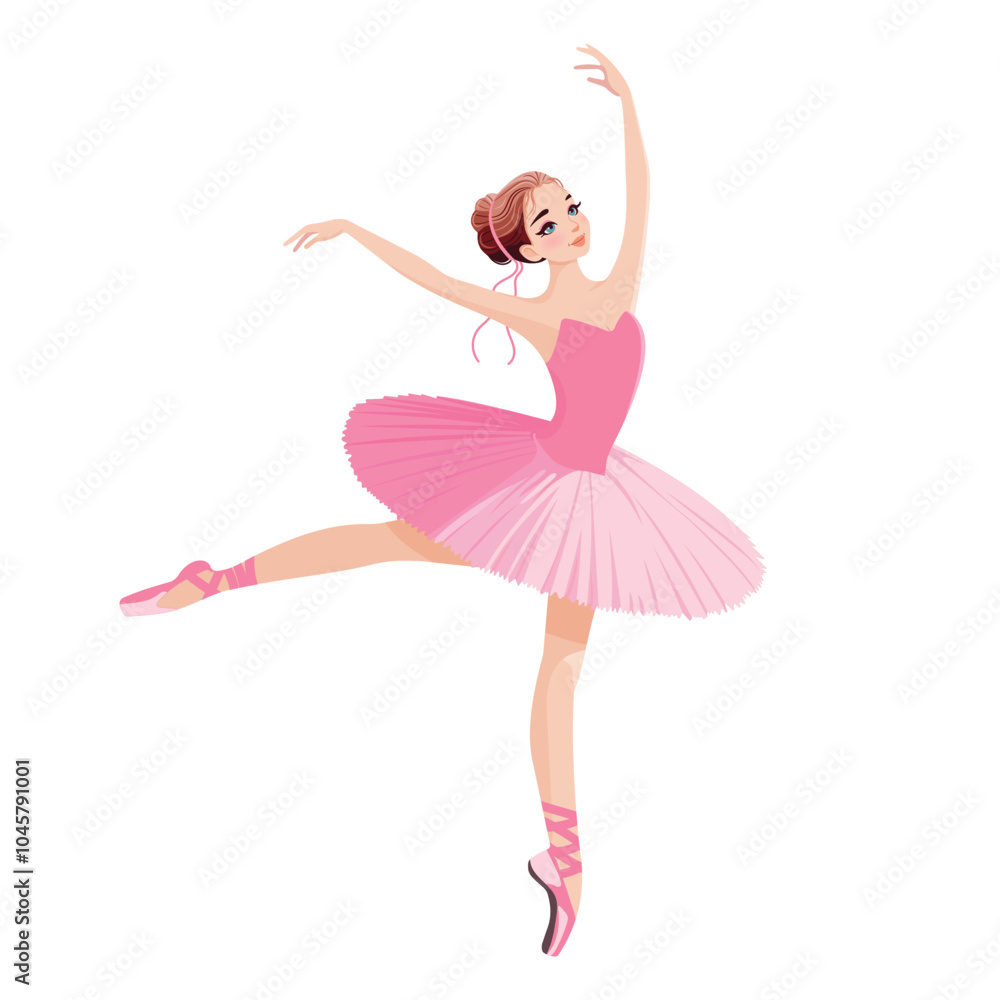 Pretty ballerina in pink dress dancing on white background. Vector illustration on white background Pretty ballerina in pink dress dancing on white background. Vector illustration on white background
