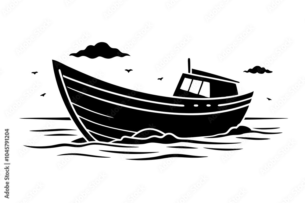 Boat on the Beach: Elegant Stock Image on White Background Boat on the Beach: Elegant Stock Image on White Background