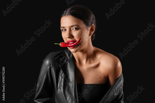 Sexy young woman with chili...