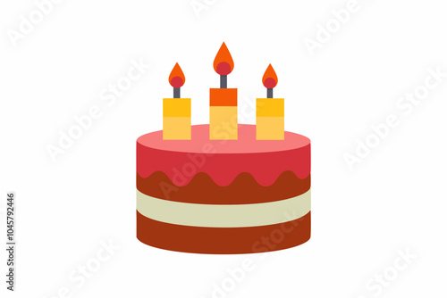 Birthday Cake with Candles Illustration on White Background