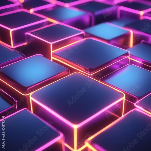 Obraz na płótnie Blockchain data visualization, glowing geometric shapes, neon digital grid