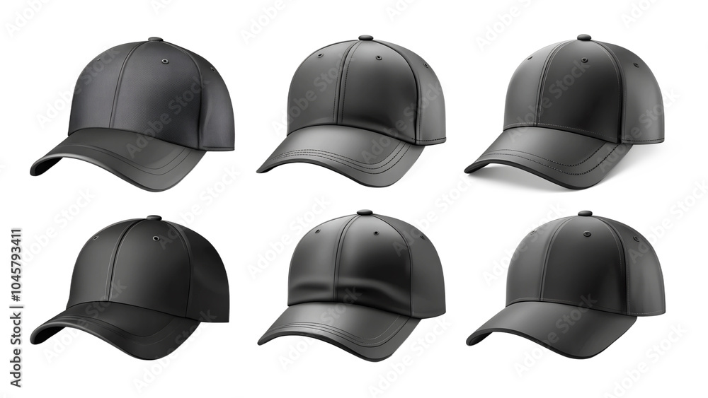 Realistic 3D Mockup Set of Black Caps - Sport Baseball and Uniform Hats PNG Transparent Background Realistic 3D Mockup Set of Black Caps - Sport Baseball and Uniform Hats PNG Transparent Background