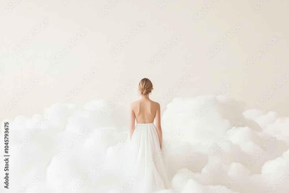 A Serene Journey Through Soft Clouds Embracing Tranquility and Beauty in a White Dress A Serene Journey Through Soft Clouds Embracing Tranquility and Beauty in a White Dress