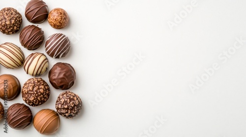 Wallpaper Mural A photostock of chocolate truffles, arranged neatly, white background Torontodigital.ca