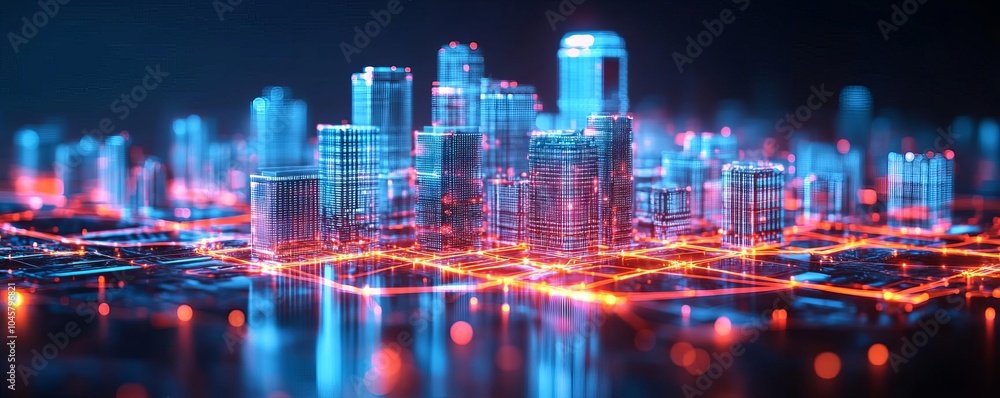 Blockchain urban planning, glowing holographic networks, futuristic architecture design Blockchain urban planning, glowing holographic networks, futuristic architecture design