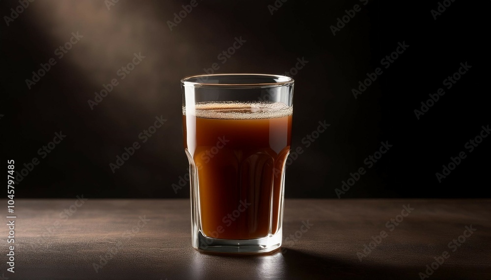 a brown juice lying in the middle on a table in a dark environment diffuse light studio lighting a brown juice lying in the middle on a table in a dark environment diffuse light studio lighting