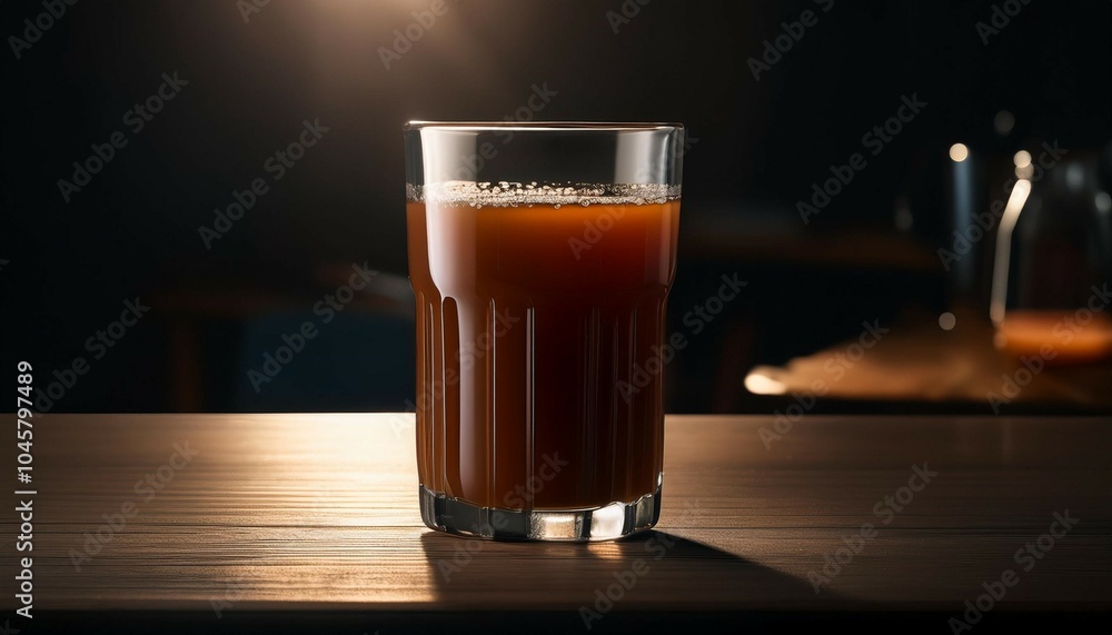 a brown juice lying in the middle on a table in a dark environment diffuse light studio lighting a brown juice lying in the middle on a table in a dark environment diffuse light studio lighting