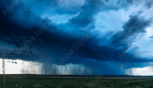 a large dark blue cloud with rain falling from it