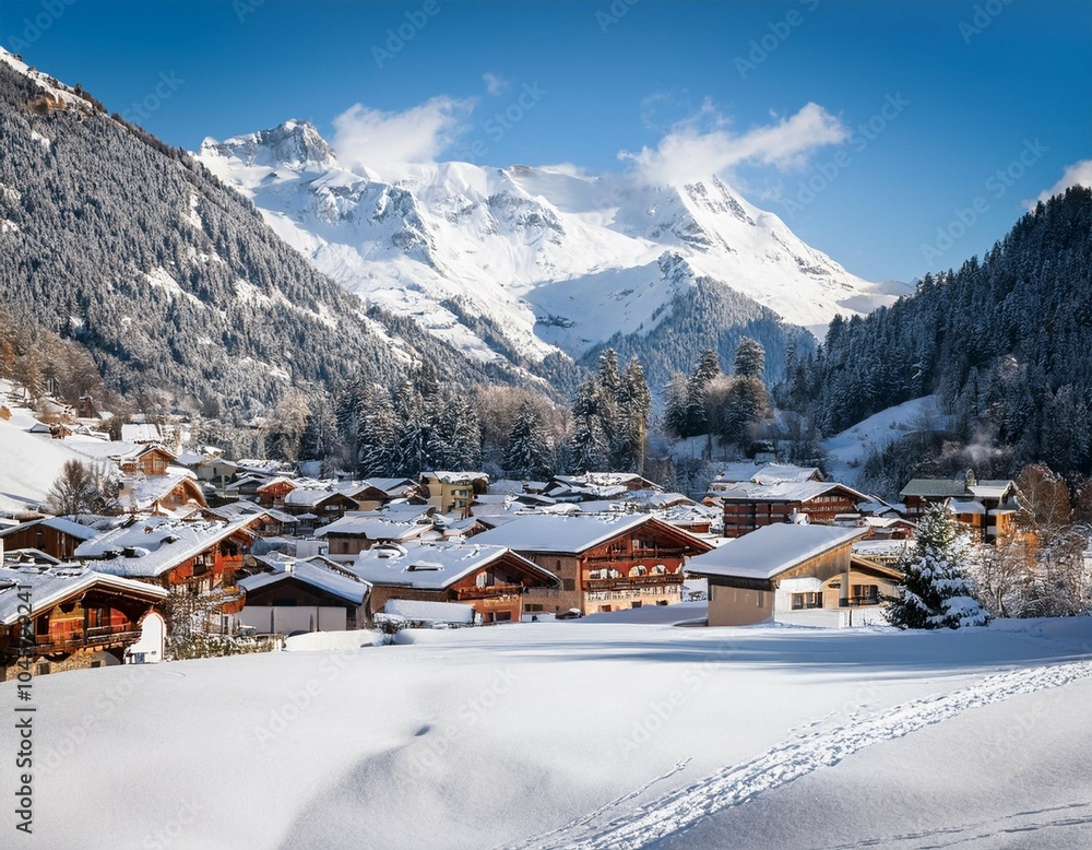 Fototapeta premium alpendorf im winter mit schnee