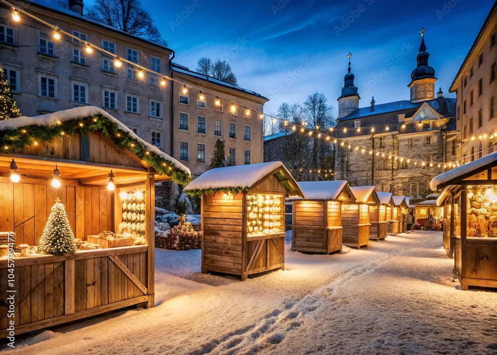 Obraz premium Minimalist Christmas Market in Salzburg: Winter Charm and Festive Lights for Holiday Spirit