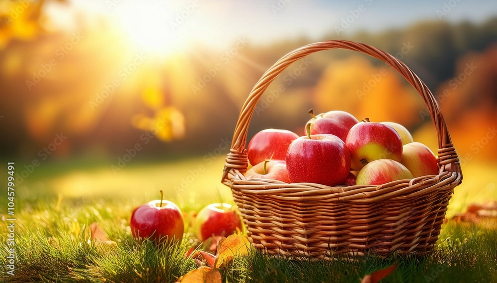 apples in a basket outdoor sunny background apples in a basket outdoor sunny background