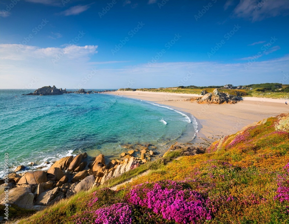 Fototapeta premium badestrand am meer im sommer tregastel bretagne frankreich