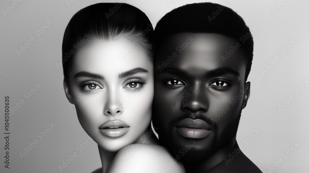 Minimalist Portrait of a Culturally Diverse Couple With Contrasting Skin Tones Minimalist Portrait of a Culturally Diverse Couple With Contrasting Skin Tones