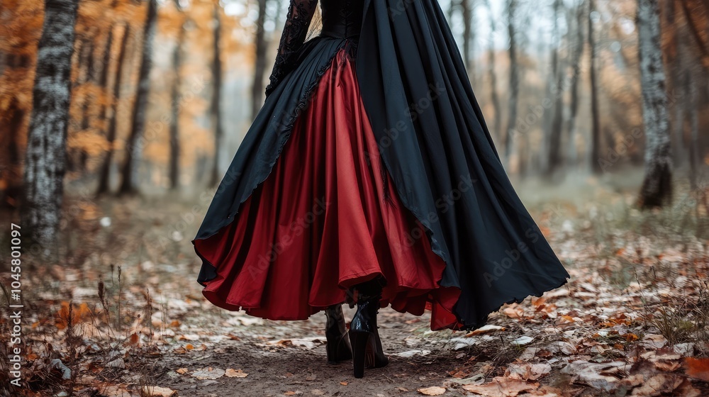 A stylish, sustainable vampire costume with a cape made from an old curtain, upcycled shoes, and eco-friendly accessories A stylish, sustainable vampire costume with a cape made from an old curtain, upcycled shoes, and eco-friendly accessories
