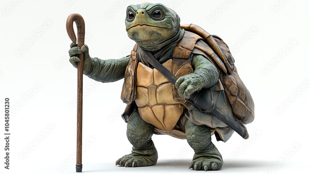 A whimsical character design of a turtle with a staff, featuring a unique blend of armor and personality, perfect for storytelling. A whimsical character design of a turtle with a staff, featuring a unique blend of armor and personality, perfect for storytelling.