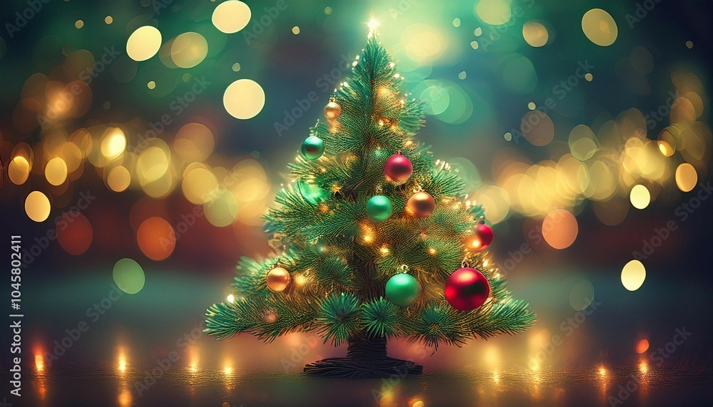 christmas tree with baubles and blurred shiny lights christmas tree with baubles and blurred shiny lights