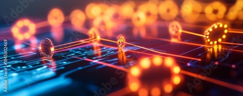 Plakat Blockchain-powered social network, augmented reality interface, sleek modern background