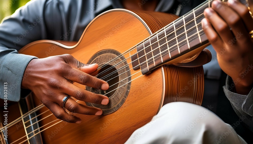 Obraz premium close up of a musician s hands playing a string instrument showcasing craftsmanship and detail