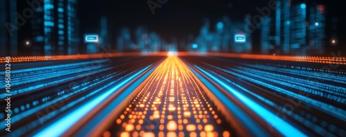 Fototapeta Blockchain-powered transportation, augmented reality control, glowing digital network