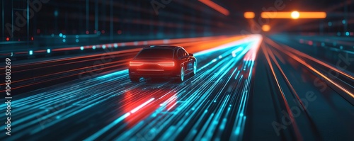 Plakat w ramie Blockchain-powered transportation, augmented reality control, glowing digital network