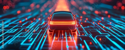Naklejka Blockchain-powered transportation, augmented reality control, glowing digital network
