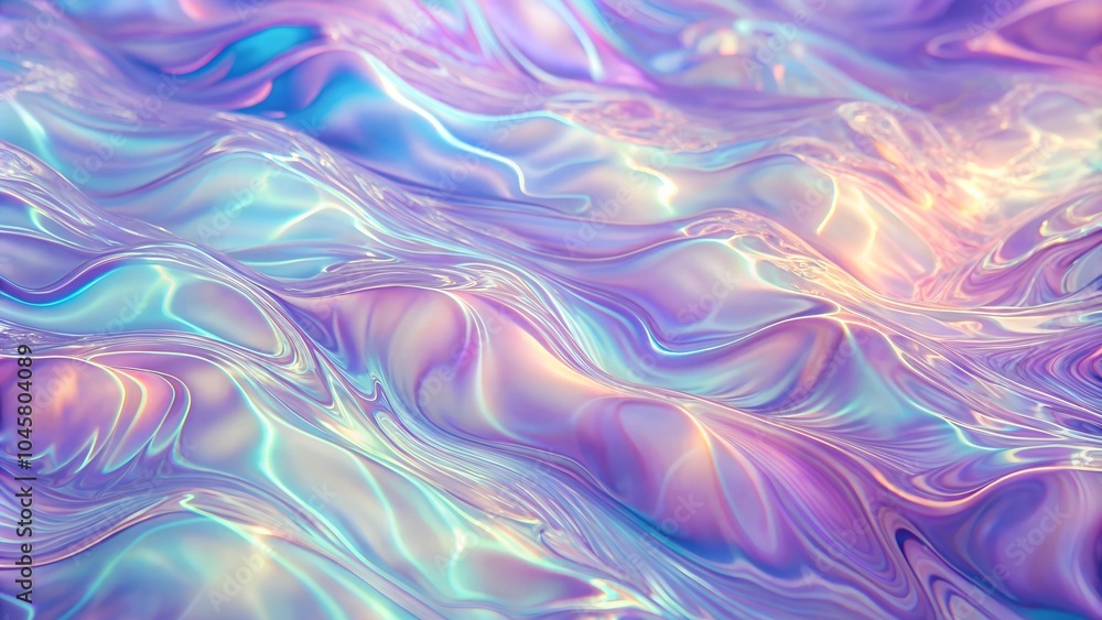 Obraz premium Grainy Iridescent Holographic Gradient Background with Psychedelic Patterns & Lilac Water Textures