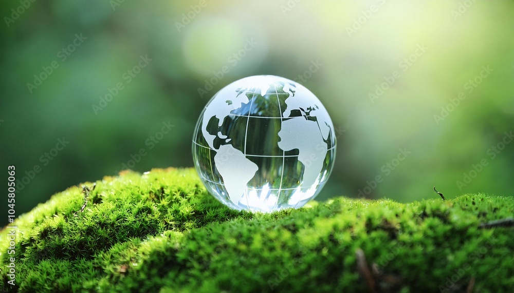 glass globe on green moss in nature concept for environment and conservation glass globe on green moss in nature concept for environment and conservation