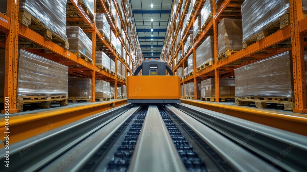 Fototapeta premium Warehouse interior showcasing storage ease and efficiency on a busy day.