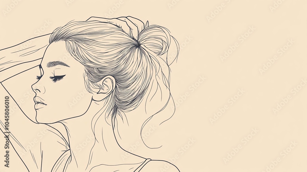 Elegant line art illustration of a woman with a bun hairstyle, showcasing grace and beauty on a soft background. Elegant line art illustration of a woman with a bun hairstyle, showcasing grace and beauty on a soft background.