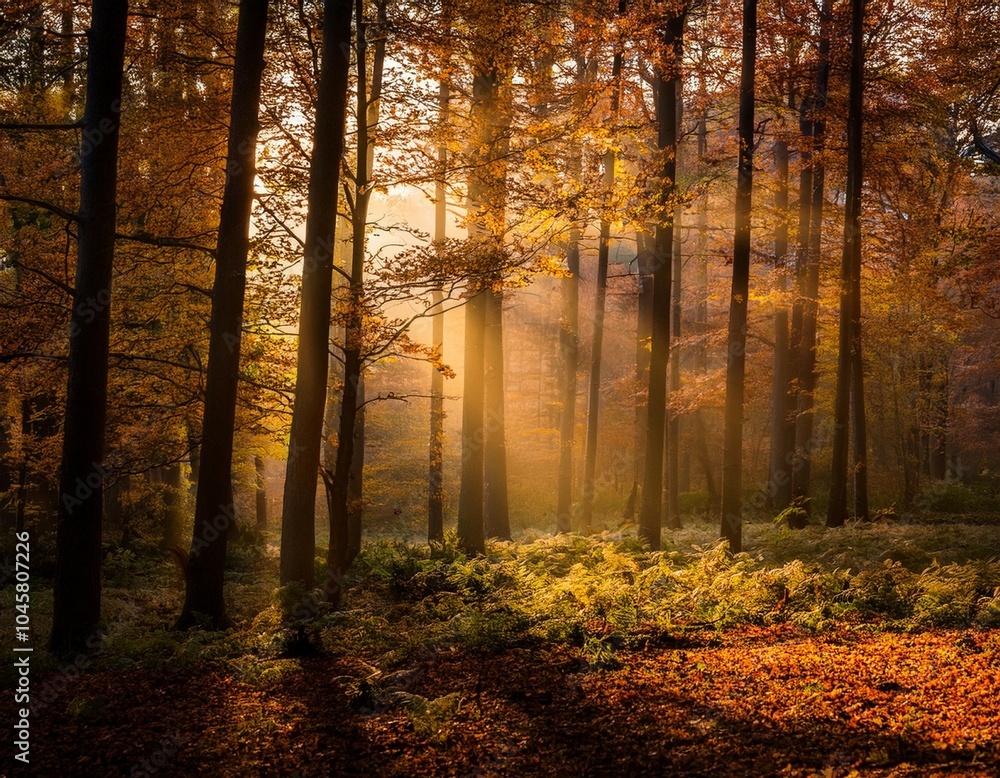 morning in the woods during autumn morning in the woods during autumn