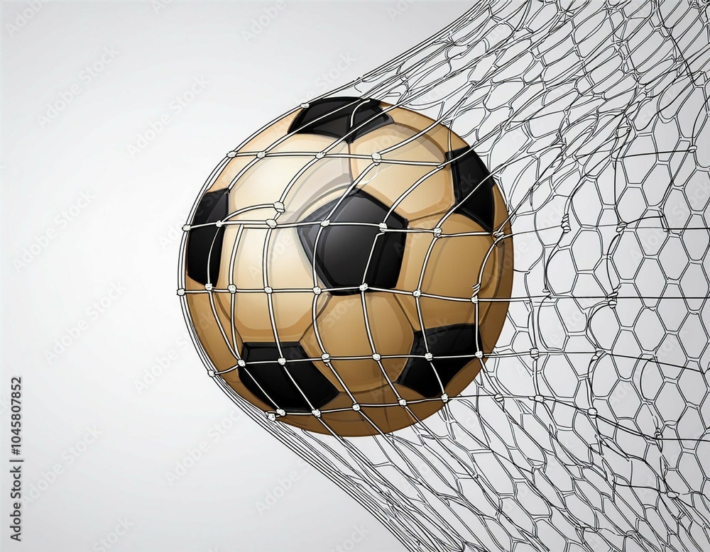 Naklejka premium realistic soccer ball in net isolated on white background vector illustration