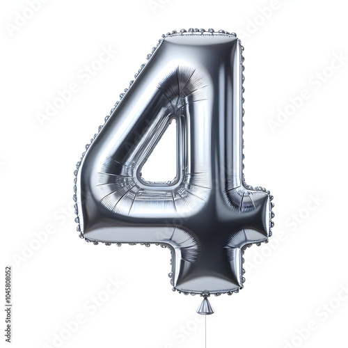 number 4 silver balloon isolated