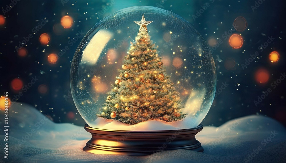shiny christmas tree in snow globe shiny christmas tree in snow globe