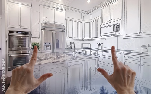 Hands Framing Gradated Custom Kitchen Design Drawing photo