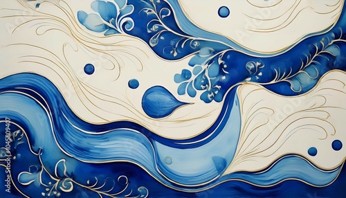 vintage blue and white enamelware surface generative ai