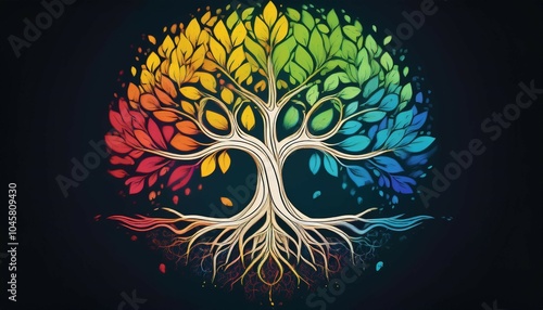 vibrant tree of life with roots and colorful leaves n vector illustration
