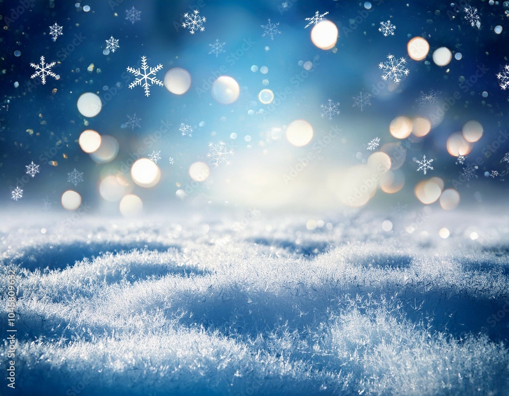 winter landscape with snowflakes and bright bokeh winter landscape with snowflakes and bright bokeh