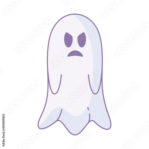 Angry cartoon ghost character with frowning expression, Vector