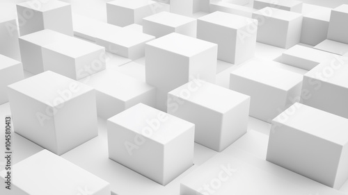 Abstract 3d white cubes arranged in a grid pattern creating depth on a clean white background