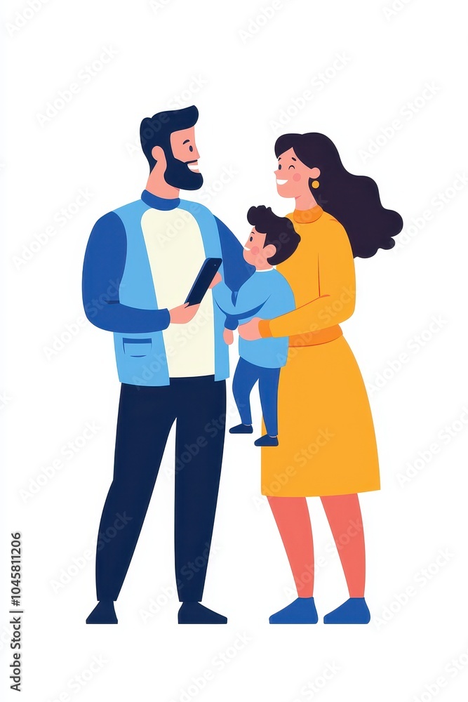 Happy family enjoying quality time together, white isolated background Happy family enjoying quality time together, white isolated background