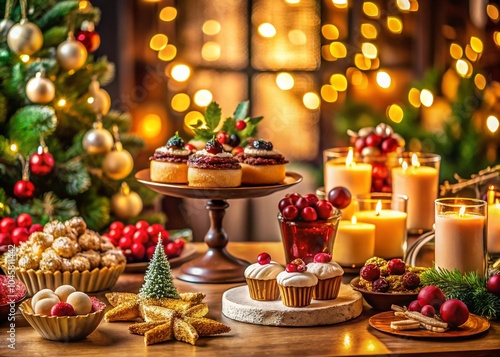 Modern Christmas Food Photography with Festive Decor and Seasonal Treats