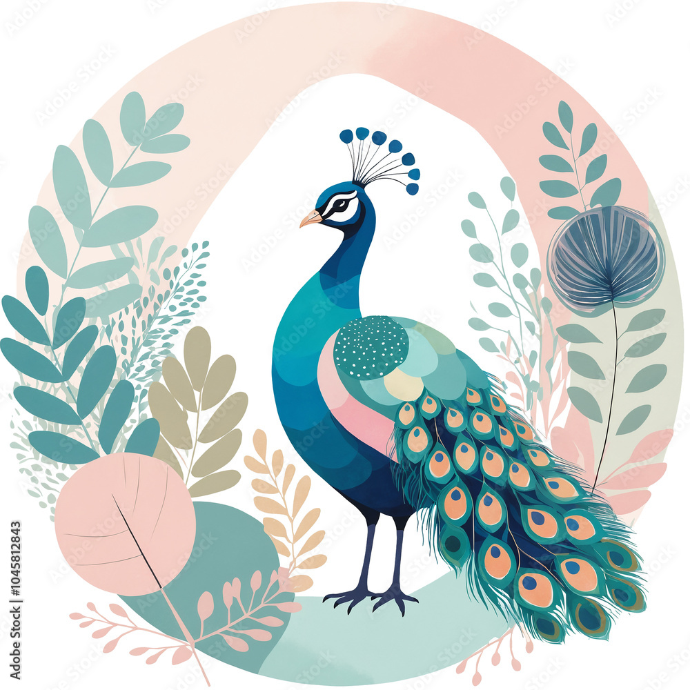 Fototapeta premium Peacock with Flowers
