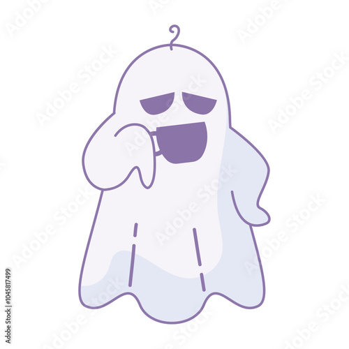 Laughing cartoon ghost character covering mouth, Vector