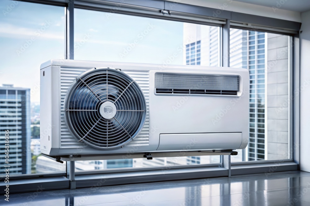 Air conditioner mockup showing efficient cold and warm air flow in urban setting. Generative AI Air conditioner mockup showing efficient cold and warm air flow in urban setting. Generative AI