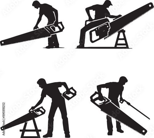 saw silhouette black and white , hand tool vector 