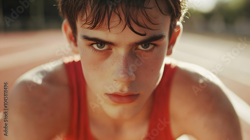 A young male athlete getting ready to compete in a race   photo